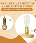 Set Of Four Heavy Duty Brass Finish Lamp Turn Knobs For Retro Lighting Fixtures Featuring Smooth Twist On Off Switches Crafted From Solid Zinc Alloy Hardware. Ideal for vintage lamp switch replacements, shown with a hand operating a knob.
