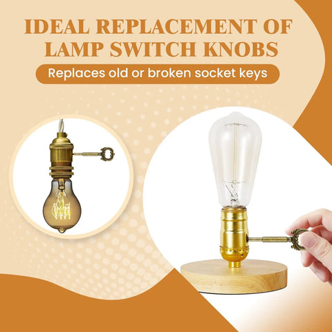 Set Of Four Heavy Duty Brass Finish Lamp Turn Knobs For Retro Lighting Fixtures Featuring Smooth Twist On Off Switches Crafted From Solid Zinc Alloy Hardware. Ideal for vintage lamp switch replacements, shown with a hand operating a knob.
