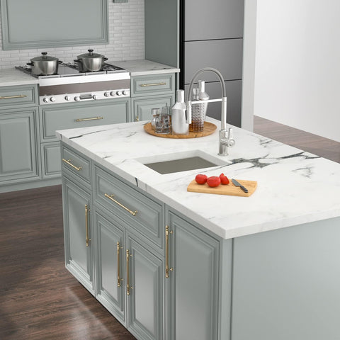 Kitchen island with 14x18 inch undermount bar prep sink, single bowl T304 stainless steel, brushed finish, round corners, RV ready.