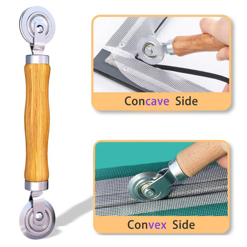 4 In 1 Screen Repair Kit With Roller Tools Bearing Removal Hook Clips Spline And Step By Step Manual showing roller tool use