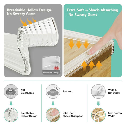 Baby Furniture Edge Protector Crib Rail Teething Guard With Plush Foam Bumpers For Toddler Safety detailed graphic showing breathable design and soft materials.