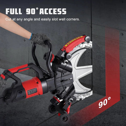 16 Inch Concrete Ring Saw 8980W Toroidal Electric Cutter With Two Diamond Blades Wet Cutting Max Depth 11.4 showing 90-degree cut access feature.