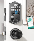 Keypad Deadbolt Front Door Lock With AI Fingerprint Unlock In 0.3 Seconds And 100 Fingerprints 100 Passcodes installed on door.