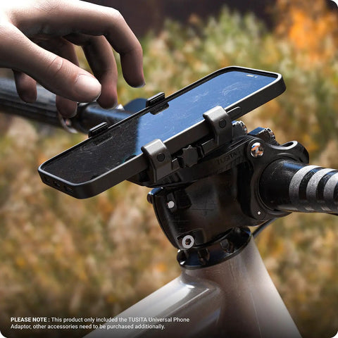 Bike Phone Holder For 4.0 To 6.9 Inch Phones And Garmin GPS Mount attached to handlebars with elastic straps