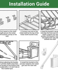 Installation guide for 8 Pack White Steel Wire Shelf Brackets 17 Inch showing step-by-step instructions with illustrations.