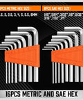 All In One 124-Piece Magnetic Screwdriver Set with metric and SAE hex keys shown in orange plastic holder