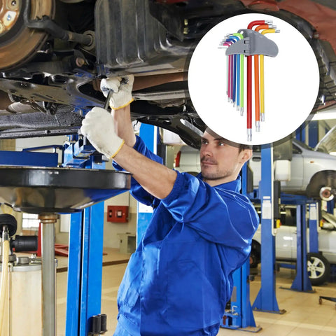 Premium 9-Piece Colored Long Arm Hex Wrench Set For Heavy Duty Steel Repair Kits With Comfortable Grip And Multi-Function Hex Key Tools Perfect For Industrial Mechanics And DIY Grilling And Home Fixes used under a car