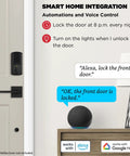 Lock Down Your Home Base With This Fly WiFi Smart Lock That Skips The Hub Hassle Entirely For Pure Keyless Entry Perfection Via Touchscreen Deadbolt In Matte Black on door with smart speaker.