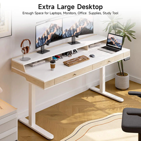 Sit Stand Desk With Drawers And Shelves 47 By 23.6 Inch Electric Height Adjustable Standing Desk With Storage Memory Presets