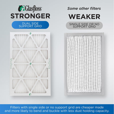 Comparison of stronger Glastoss dual side support grid filter with standard single side air filter for Six Pack MERV 10 Pleated Air Filter For Carrier Payne Bryant HVAC Systems Replacement Filter High Efficiency Filtration For Better Airflow Ideal For Allergy Relief And Clean Indoor Air