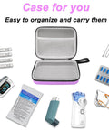 Klawdsky purple hard carrying case for portable nebulizer, open to show inner mesh pocket.