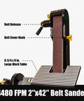 Heavy Duty 2x42 Inch Belt And 6 Inch Disc Sander Combo With 0.5 HP Belt Drive And 3.5 Amp Induction Motor, large work table