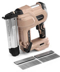 Real Badass Cordless 2 In 1 Brad Nailer And Stapler 18 Gauge with nails ready for use, featuring a lightweight design and depth adjustment.