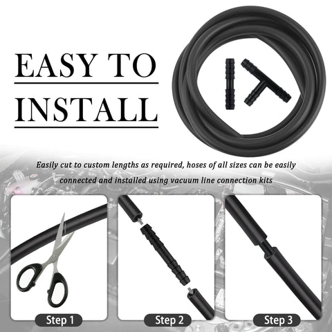 Six Size Silicone Vacuum Hose Kit With 4.9Ft Length And 64 Vacuum Line Connectors for automotive use showing installation steps.