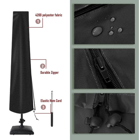 Tough As Nails Waterproof Patio Umbrella Cover With Rod For 7 To 11 Ft Outdoor Umbrellas featuring 420D polyester fabric, zipper, and cord