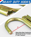 Heavy Duty E Track J Hooks Tie Down Set For Trucks, Trailers, Vans, Garages And Workshops, 400 Lb Working Load Each, 1,200 Lb Break Strength, Galvanized Gold Finish, Universal E Track Compatibility, showing close-up of heavy-duty construction and 2 inch inner clearance.