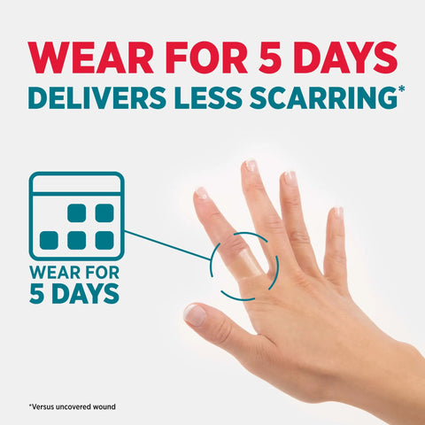 Hand with Ultra Thin Hydrocolloid Bandage for 5-day coverage and less scarring; 100 percent waterproof protection, one size.