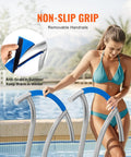 Rock Solid Premium Stainless Steel Pool Handrail Pair with comfortable non-slip grip, designed for deck access by the pool.