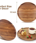 12 Inch Round Acacia Wood Serving Tray Super Sturdy Natural Kitchen Counter Dish Holder Lazy Susan Cake Platter Dinnerware No Fuss Cleaning Smooth Surface Tabletop Decor For Dining with dessert and cup