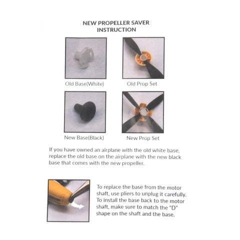 Diagram showing new and old propeller bases for RC Spare Propellers With Savers And Adapters For TR-C385 4-Channel RC Airplane And TR-C285G.
