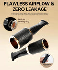 Lux Calfskin Cigar Holder And Mouthpiece Set With Leakproof Seal Ring, showcasing leather texture and gold accents, hand detail shown