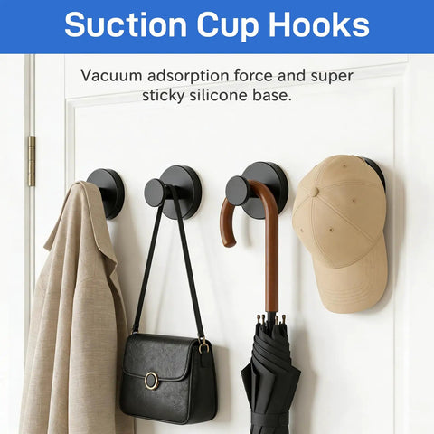 Stainless Steel Matte Black Suction Cup Shower Hooks 4 Pack Hella Strong Wall Mounted Bathroom Towel Holders With Non Marking Silicone Base And Zero Drill Mess On Glass Or Tile Walls
