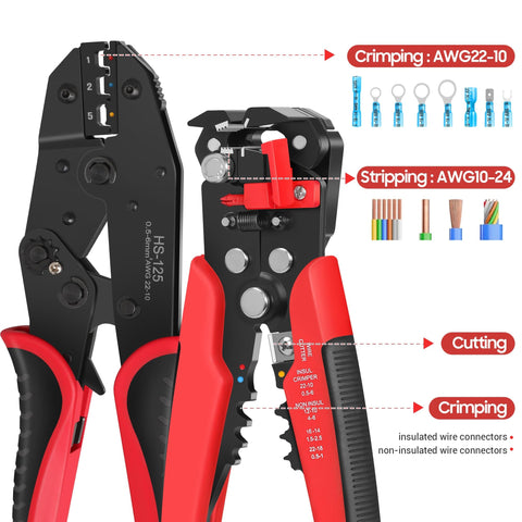 3 In 1 Self-Adjusting Wire Stripper And Crimping Tool Kit For 10-24 AWG With Heat Shrink Connectors close-up view
