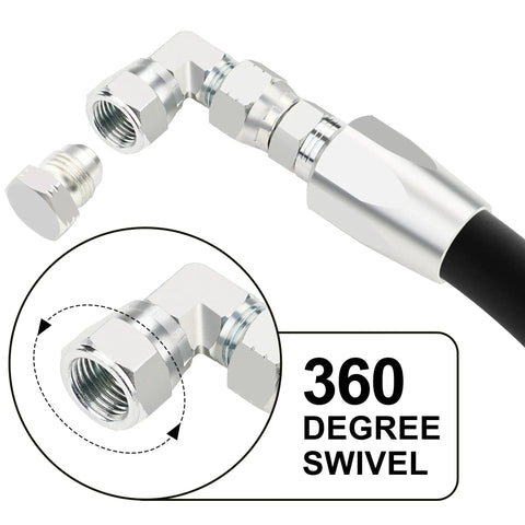 Three Eighth Inch Hydraulic Fittings Swivel Elbow Set At Ninety Degree Go To JIC To JIC Tight Space Routing Pro Grade Durable Build Five Pack For Hydraulics And Equipment, 360-degree swivel