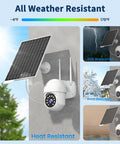 Two Pack 9W Solar Panels IP65 Waterproof Charger Kit depicting solar panel with camera adaptable to diverse weather conditions