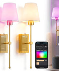 Supleap Battery Operated Wall Sconces Set of 2, Matter Smart Wall Lights with pink and white shades, remote control interface.