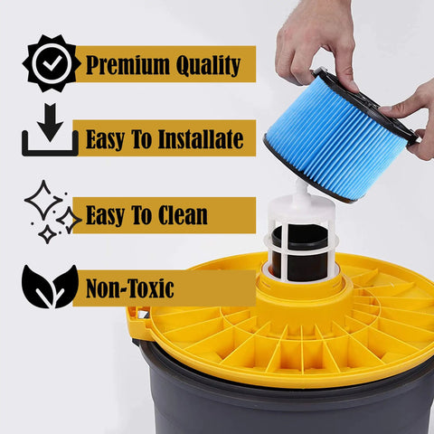 Replacement 3 Layer Pleated Vacuum Filter For 3 To 4.5 Gallon Wet Dry Vacuums being installed, showing easy installation and quality features.