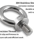 Hella Solid M10 Lifting Eye Bolts, 304 Stainless Steel Six Pack, close-up of threaded eye bolt for heavy equipment use.