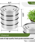 Stainless Steel 4 Tier Seed Sprouting Kit With Lid, 6 Inch Diameter, three mesh trays, and growing microgreens