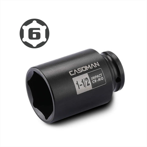 Beefy 1/2 Inch Drive Deep Impact Socket 6 Point Axle Nut Socket 1-1/2 Inch SAE CR-MO Steel With Black Phosphate Finish Heavy Duty Impact Tool For Easy Removal Of Axle Shaft Nuts