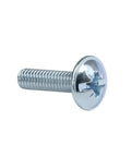 100 Pack Top Shelf Cabinet Screws And No Spin Panel Connectors For Rock Solid Woodworking Assembly Knockout Hardware Kit For Bookcases showing a single silver cabinet screw with a flat head and threading.