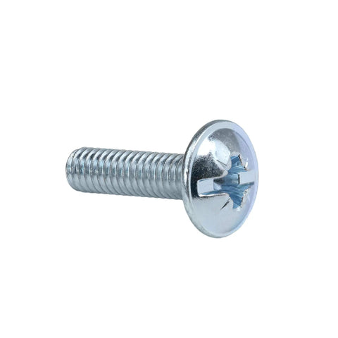 100 Pack Top Shelf Cabinet Screws And No Spin Panel Connectors For Rock Solid Woodworking Assembly Knockout Hardware Kit For Bookcases showing a single silver cabinet screw with a flat head and threading.