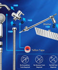 Assembly steps for High Pressure Rainfall Shower Head Set With Adjustable Extension Arm And Handheld, 8 Inch Square Rain Head