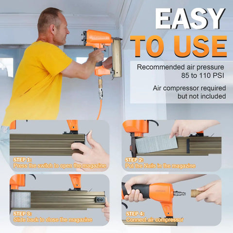 Step-by-step guide to using the Pro Spec 16 Gauge Pneumatic Finish Nailer Drives Three Quarter To 2 Inch Straight Nails.