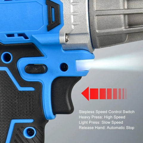 Heavy Duty 16.8V Cordless Electric Sheet Metal Cutter With Steel Gears And 1500mAh Battery control switch with speed settings.