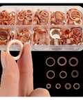 All In One Copper Flat Washer Set Kit With Nine Metric Sizes M5 To M14 100 Or 200 Pieces Durable Sealing Washers For Hardware Plumbing DIY Projects Heavy Duty Copper Washers For Tight Fits, sorted in storage box