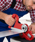 Man using Portable Dual Wheel Slitter For Metal And Vinyl Sheets Hand Pull Cutter Delivers No-Burr Clean Cuts On Steel Aluminum Plastic And Cardboard