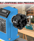 No Sweat Four Jaw Wood Lathe Chuck Set With One By Eight Tpi Thread For Self Centering Woodturning on a blue wood lathe.