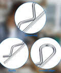 Close-up of R Clip Cotter Pins Set, Stainless Steel Assortment Kit showing smooth edges, sturdy design, and rustproof material.