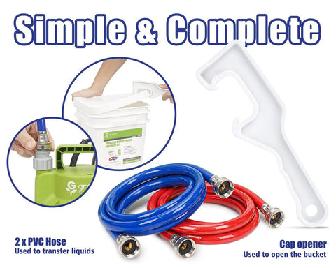 Kickin Heavy Duty Tankless Water Heater Flushing Kit with Pro Level Half Hp Pump Pushing 2500 GpH includes hoses and cap opener.