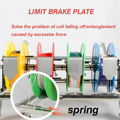 Folding Cable Payoff Stand With Three Quarter Reels For Construction Sites And Home Wiring showing colorful reels and limit brake plate