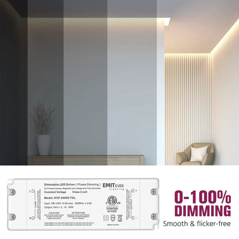 50W Triac Dimmable LED Driver Power Supply From 120V AC To 24V DC Transformer for dimmable under cabinet lighting