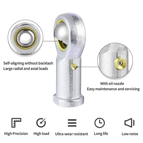 Two Pack PHSB5 Rod End Bearing With Five Sixteenth Inch Bore And Five Sixteenth Twenty Four Right Hand Thread Pre Lubricated Heim Joint With Jam Nuts For Flexible Mechanical Linkages, self-aligning steel body