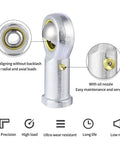 Two Piece Heavy Duty Rod End Bearing Set With 1/2 Inch Bore and Pre Lubricated Smooth As Butter Rotation showing self-aligning design.