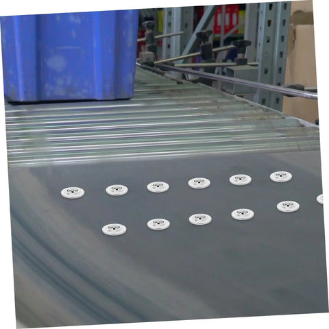 12 Pieces Mounted Bearing Casters Stainless Steel Transfer Bearings for all directional use on a conveyor with protective covers.