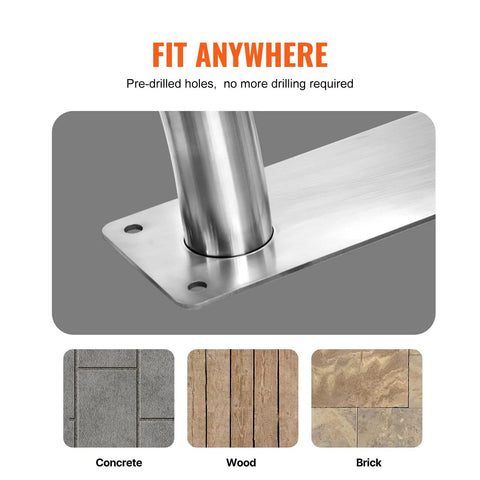 Rock Solid Premium Stainless Steel Pool Handrail Pair Built Like A Truck With Straight Up Easy Base Mount for various surfaces.